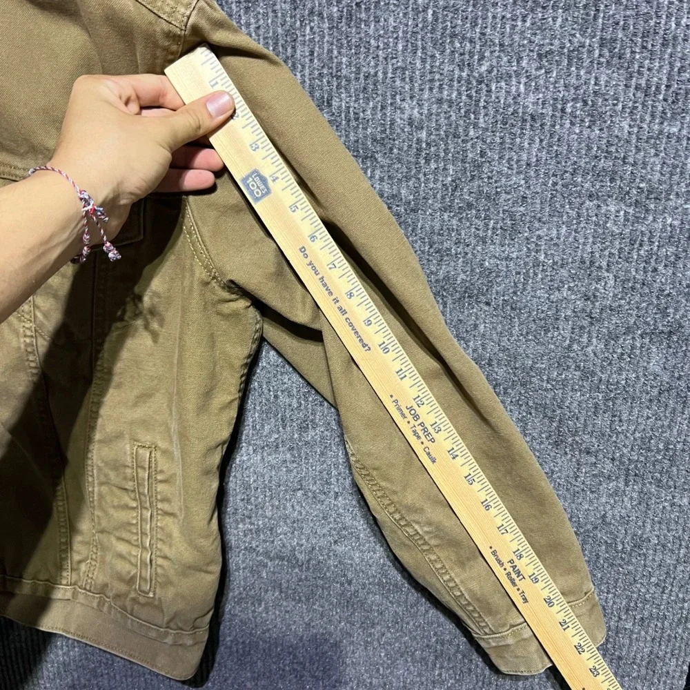 Levis Sherpa Lined Trucker Jacket Mens Medium Tan Khaki Canvas Workwear Coat